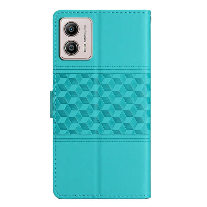 For Motorola Moto G73 Diamond Embossed Skin Feel Leather Phone Case with Lanyard(Blue)