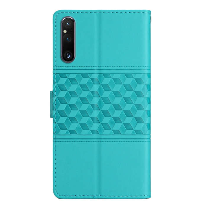 For Sony Xperia 1 V Diamond Embossed Skin Feel Leather Phone Case with Lanyard(Blue)