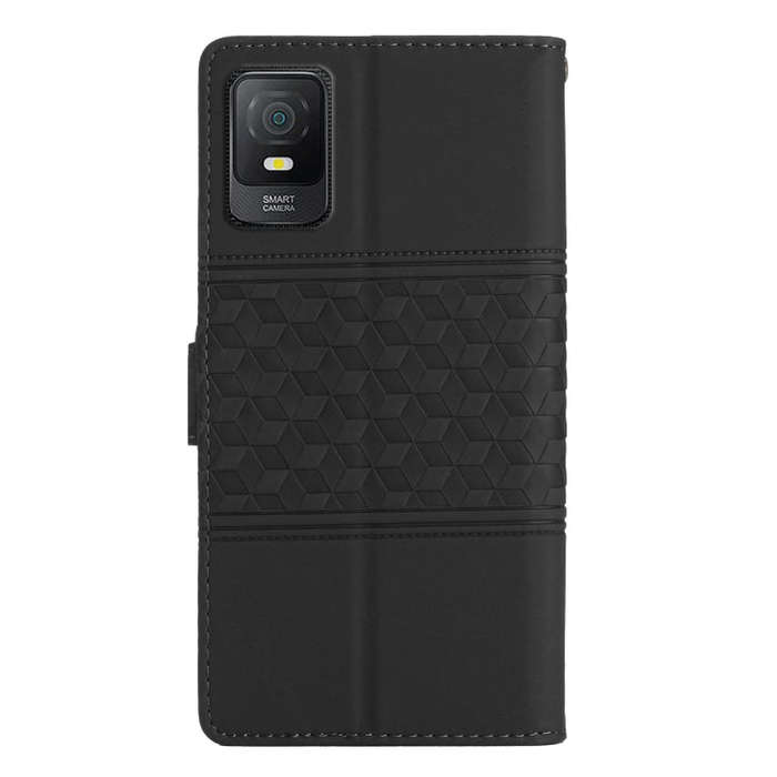 For TCL 403 Diamond Embossed Skin Feel Leather Phone Case with Lanyard(Black)