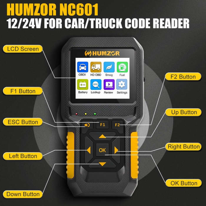 HUMZOR NC601 12-24V Car and Truck OBD2 Scan Tool Diagnostic Tool