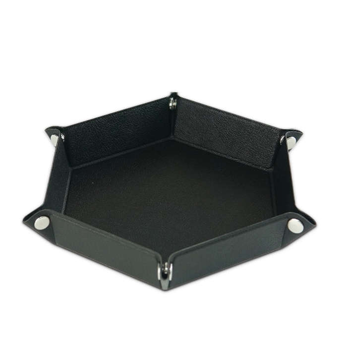 Hexagonal Desktop PU Storage Box Sundries Tray, Size:8 inch(Black)