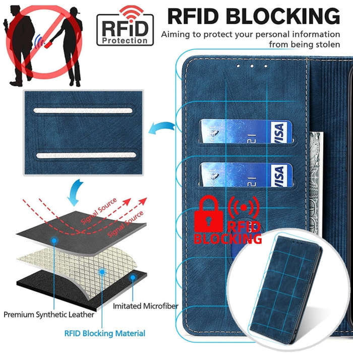 For Honor X40 RFID Anti-theft Brush Magnetic Leather Phone Case(Blue)