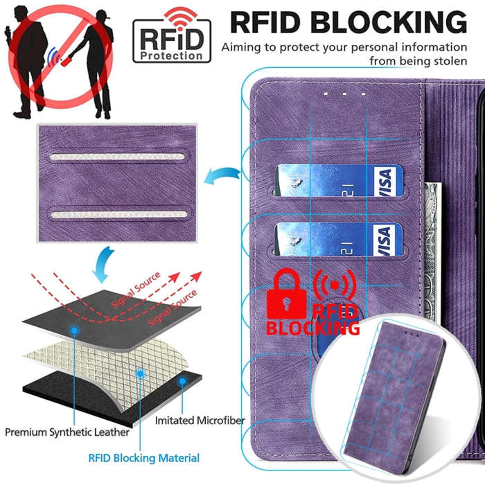 For Infinix Smart 6 Plus RFID Anti-theft Brush Magnetic Leather Phone Case(Purple)