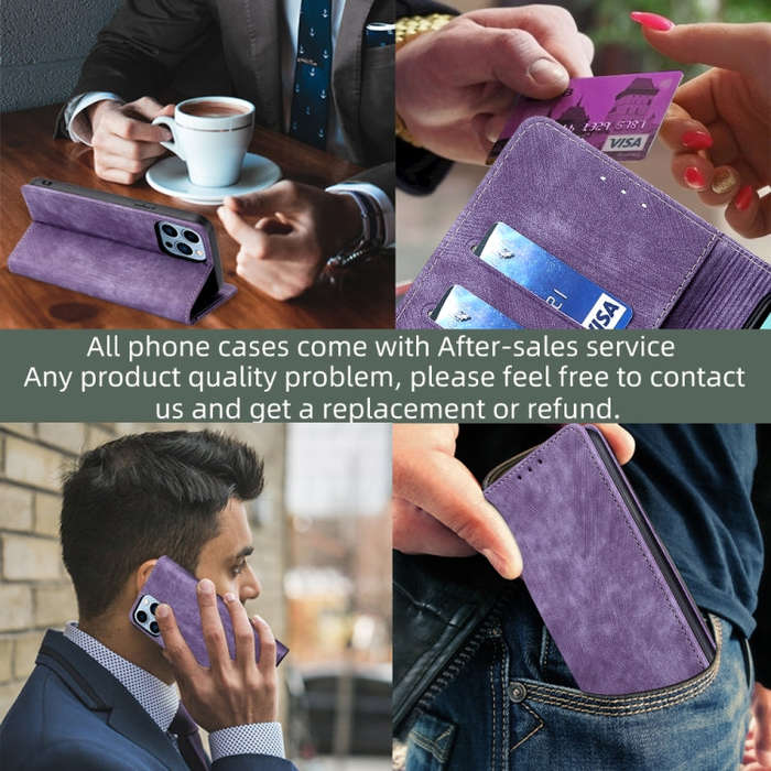 For Infinix Smart 6 Plus RFID Anti-theft Brush Magnetic Leather Phone Case(Purple)