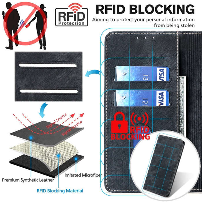 For Infinix Zero 20 RFID Anti-theft Brush Magnetic Leather Phone Case(Black)