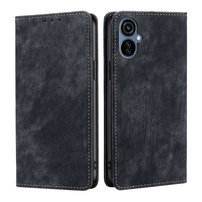For Tecno Camon 19 Neo RFID Anti-theft Brush Magnetic Leather Phone Case(Black)