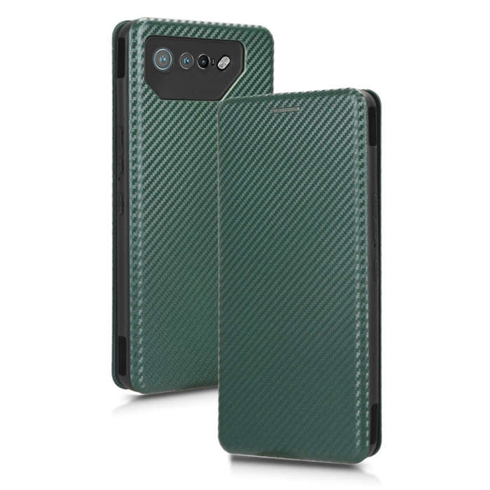 For ASUS ROG Phone 7 Carbon Fiber Texture Flip Leather Phone Case(Green)