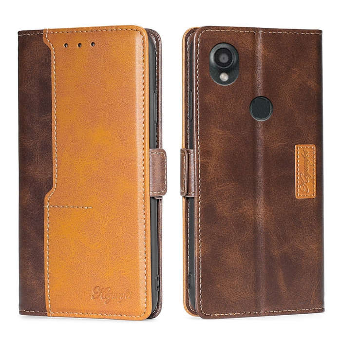 For Kyocera Digno SX3-KYG02 Contrast Color Side Buckle Leather Phone Case(Dark Brown + Gold)