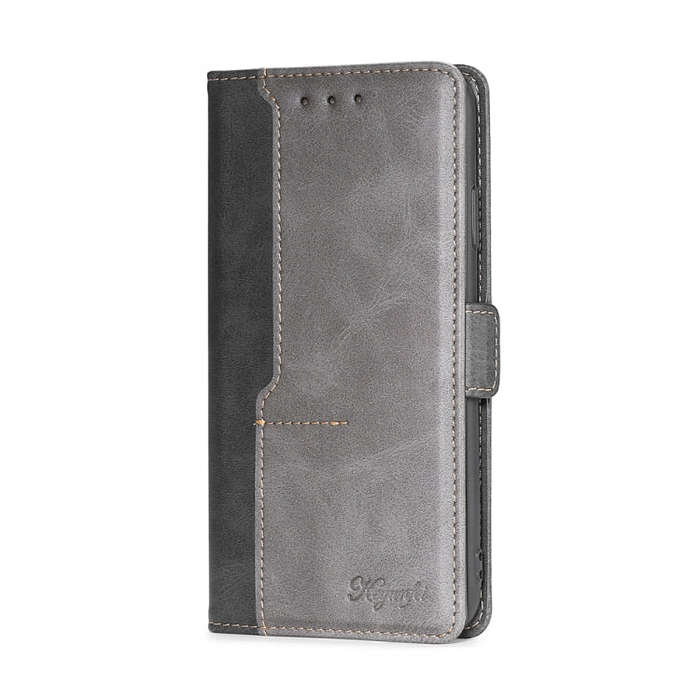 For Nokia C22 Contrast Color Side Buckle Leather Phone Case(Black + Grey)