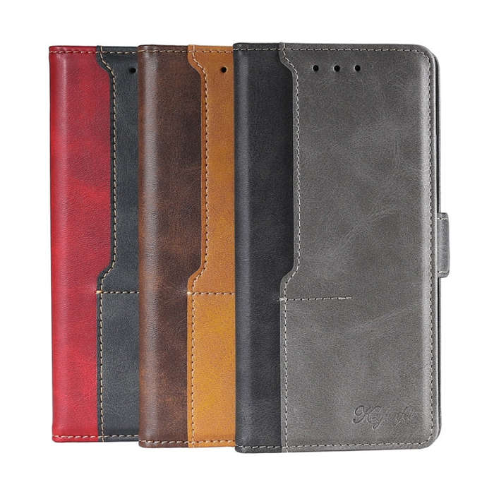 For Nokia C22 Contrast Color Side Buckle Leather Phone Case(Purple + Rose Red)