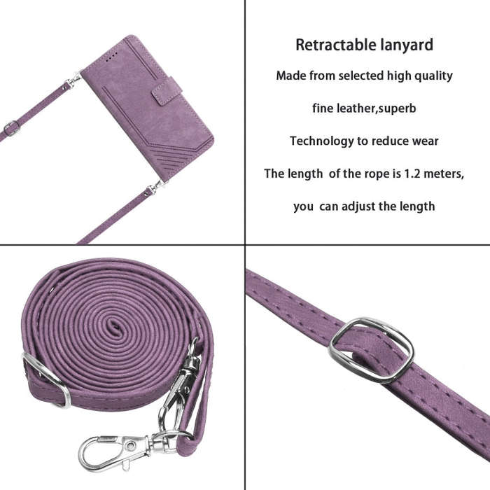 For Tecno Spark 10C Skin Feel Stripe Pattern Leather Phone Case with Lanyard(Purple)