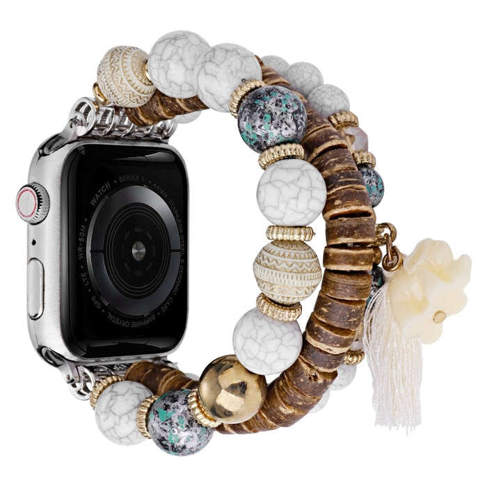 Beads Elephant Pendant Watch Band For Apple Watch Ultra 2 49mm(White)