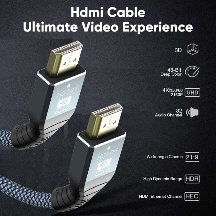 2m HDMI 2.0 Version 4K 60Hz HD Cable(Grey)