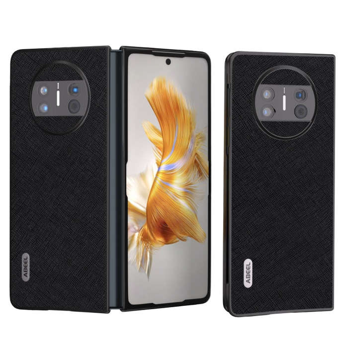 For Huawei Mate X3 ABEEL Litchi Texture Genuine Leather Phone Case(Black)