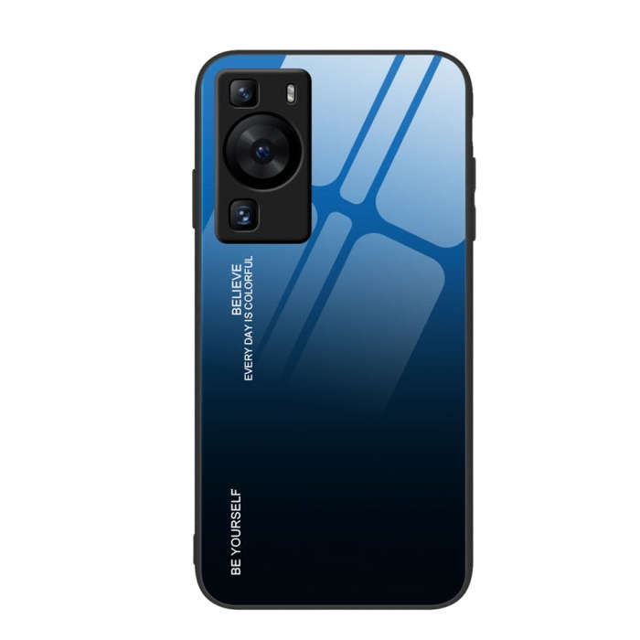 For Huawei P60 Gradient Color Glass Phone Case(Blue Black)