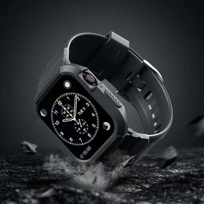 Carbon Fiber TPU Integrated Watch Band For Apple Watch 9 41mm(Black)