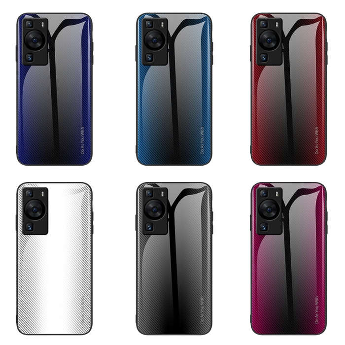 For Huawei P60 Texture Gradient Glass TPU Phone Case(Rose Red)
