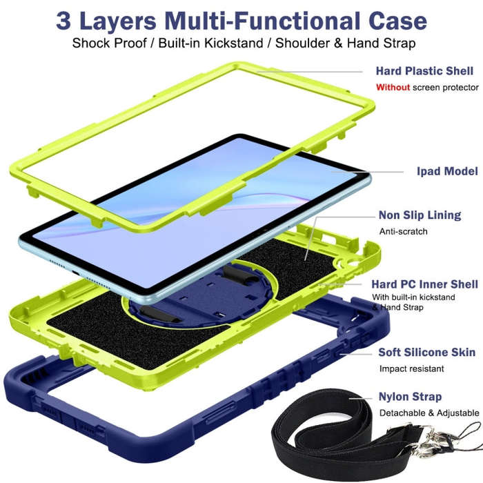 For Huawei MatePad SE 10.4 360 Degree Rotation PC Contrast Silicone Tablet Case(Navy Blue + Yello...