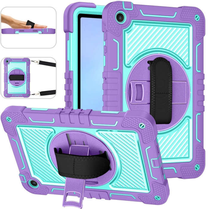 For Huawei MatePad SE 10.4 360 Degree Rotation PC Contrast Silicone Tablet Case(Purple + Mint Green)