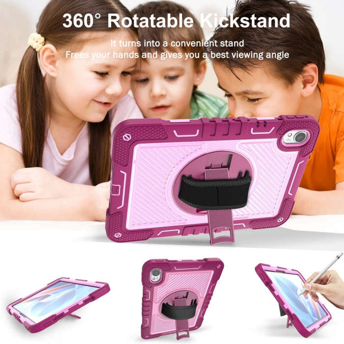 For Huawei MatePad 11.5 2023 360 Degree Rotation PC Contrast Silicone Tablet Case(Rose Red + Pink)