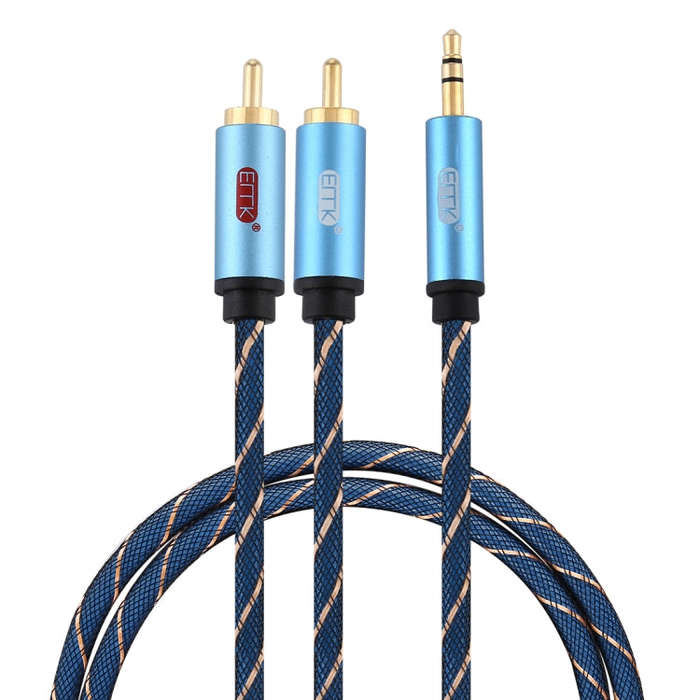 EMK 3.5mm Jack Male to 2 x RCA Male Gold Plated Connector Speaker Audio Cable, Cable Length:1m(Da...