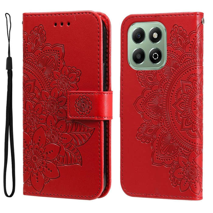 For Honor X6b 4G / X6c 4G / X5b / X5b Plus Seven-petal Flowers Embossing Leather Phone Case(Red)