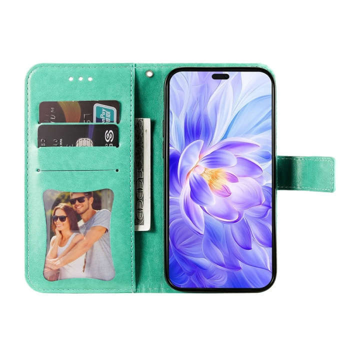 For Honor X60i Seven-petal Flowers Embossing Leather Phone Case(Green)