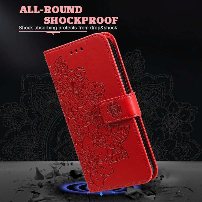 For Honor X60i Seven-petal Flowers Embossing Leather Phone Case(Red)