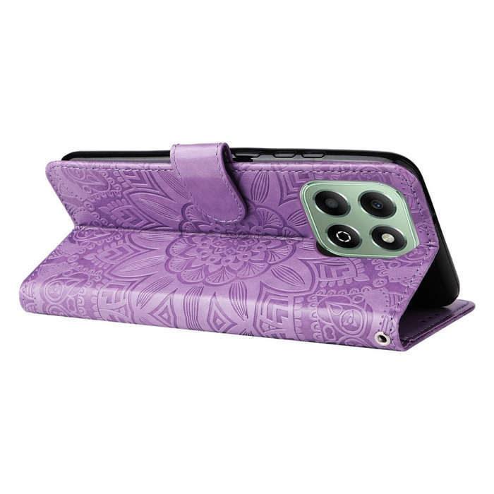 For Honor X6b 4G / X6c 4G / X5b / X5b Plus Embossed Sunflower Leather Phone Case(Purple)