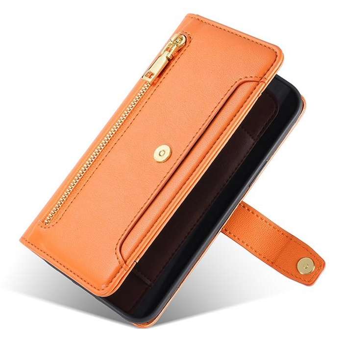 For Honor X8c 4G Sheep Texture Cross-body Zipper Wallet Leather Phone Case(Orange)