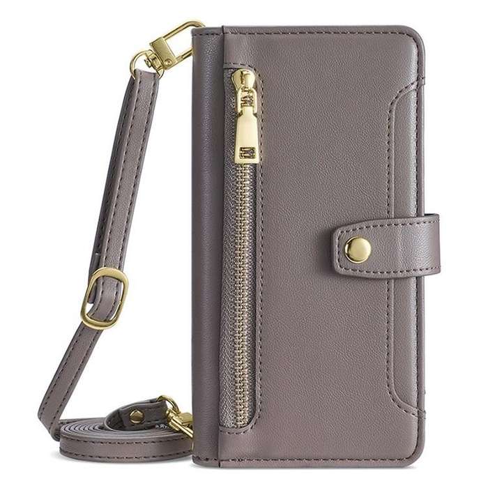 For Honor X8c 4G Sheep Texture Cross-body Zipper Wallet Leather Phone Case(Grey)