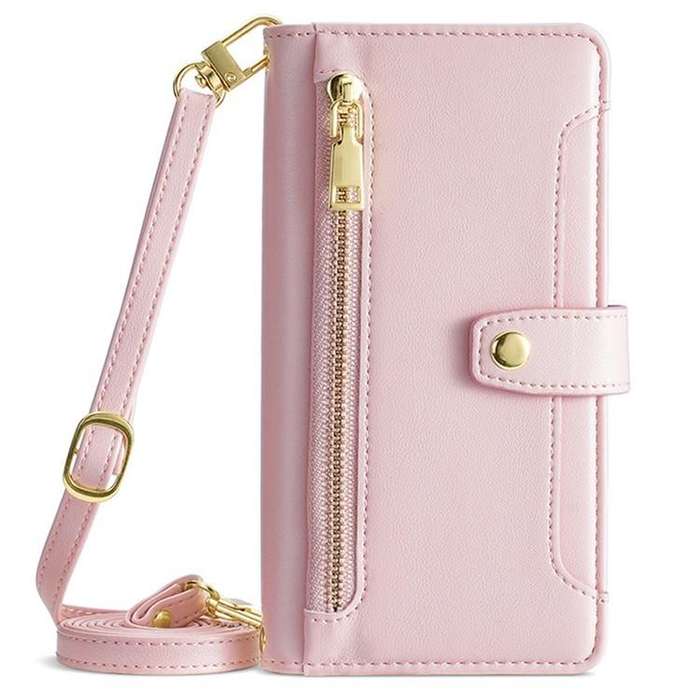 For Honor X8c 4G Sheep Texture Cross-body Zipper Wallet Leather Phone Case(Pink)