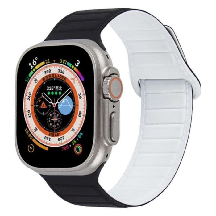 For Apple Watch SE 2023 44mm Loop Magnetic Silicone Watch Band(Black White)