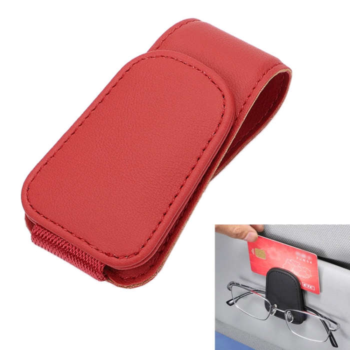 Car Sun Visor Glasses Holder Multifunctional Card Clip Storage Rack(Red)