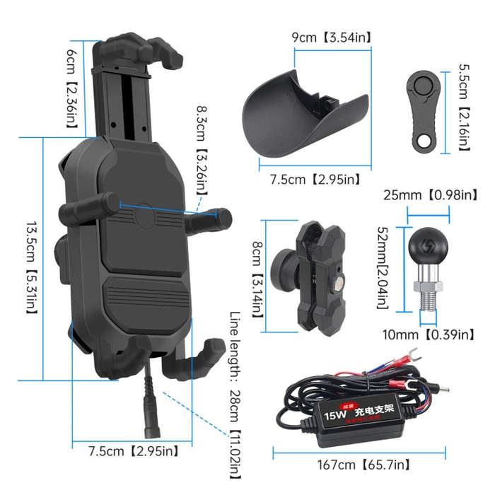 WUPP ZH-1848B2 15W Motorcycle Wireless Fast Charging Phone Navigation Holder, Style:M10 Ball Joint