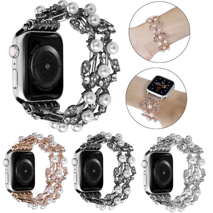 Four-leaf Bead Metal Watch Band For Apple Watch SE 2023 40mm(Silver)