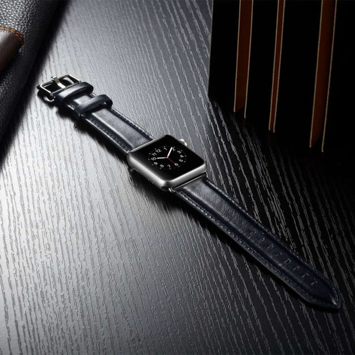 For Apple Watch Series 7 45mm / 6 & SE & 5 & 4 44mm / 3 & 2 & 1 42mm Crazy Horse Texture Top-grai...