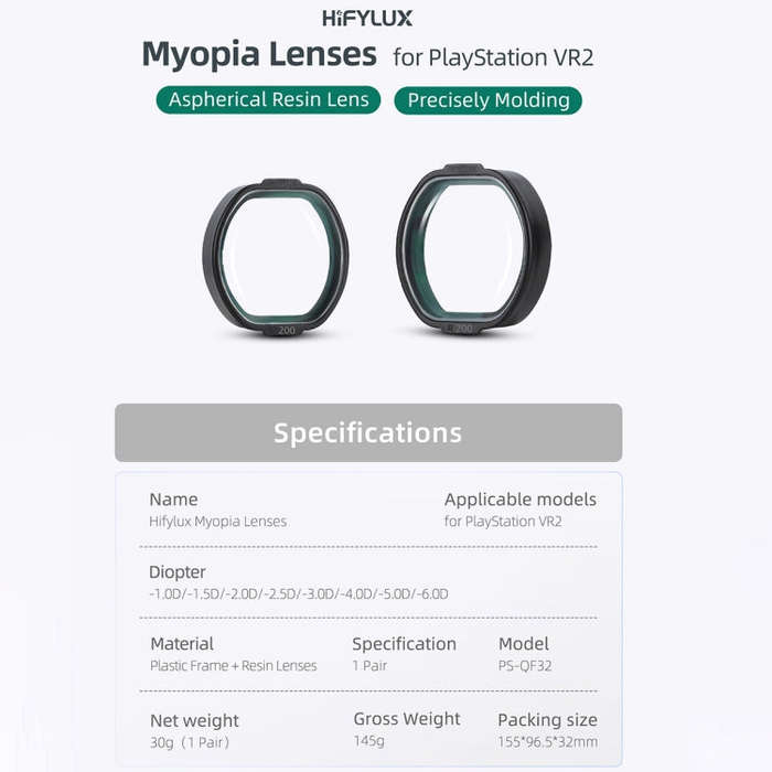 For PlayStation VR2 Hifylux Myopia Glasses Aspherical Resin Lens(-6.0D)