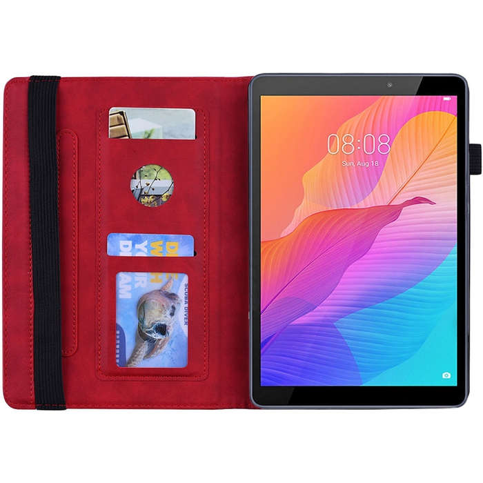 For Huawei MatePad T8 Calf Pattern Double Folding Design Embossed Leather Case with  Holder & Car...