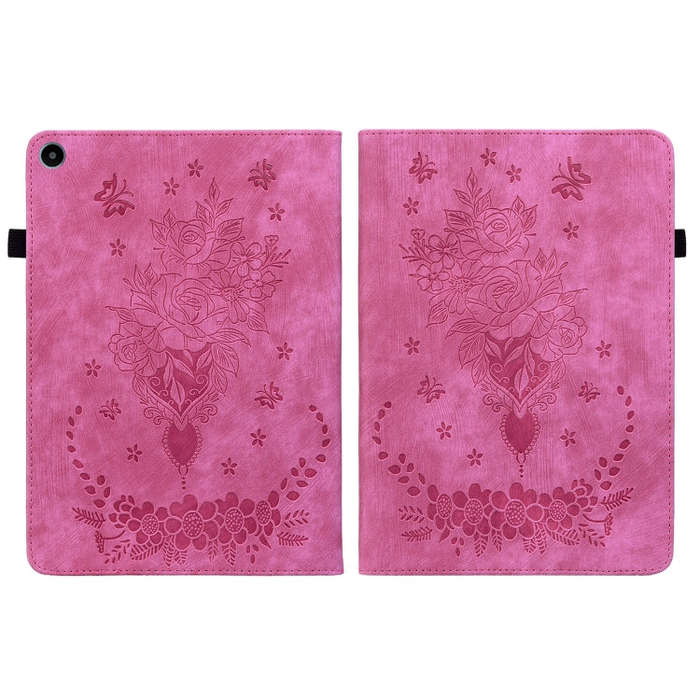 For Huawei MatePad SE 10.4 Butterfly Rose Embossed Leather Tablet Case(Rose Red)