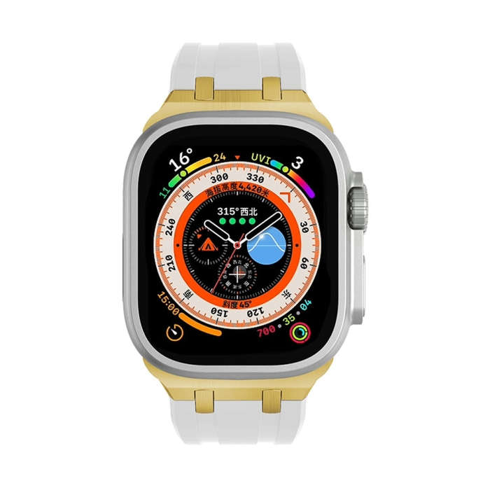 AP Silicone Watch Band For Apple Watch 9 41mm(Gold White)