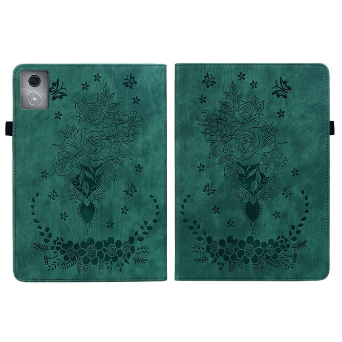 For Lenovo Tab K11 Plus Butterfly Rose Embossed Leather Tablet Case(Green)