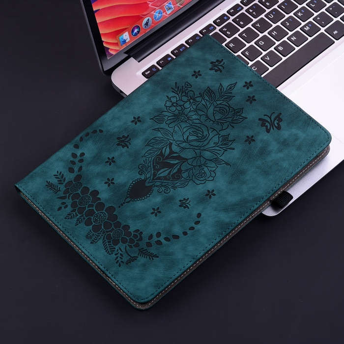 For Lenovo Tab K11 Plus Butterfly Rose Embossed Leather Tablet Case(Dark Blue)