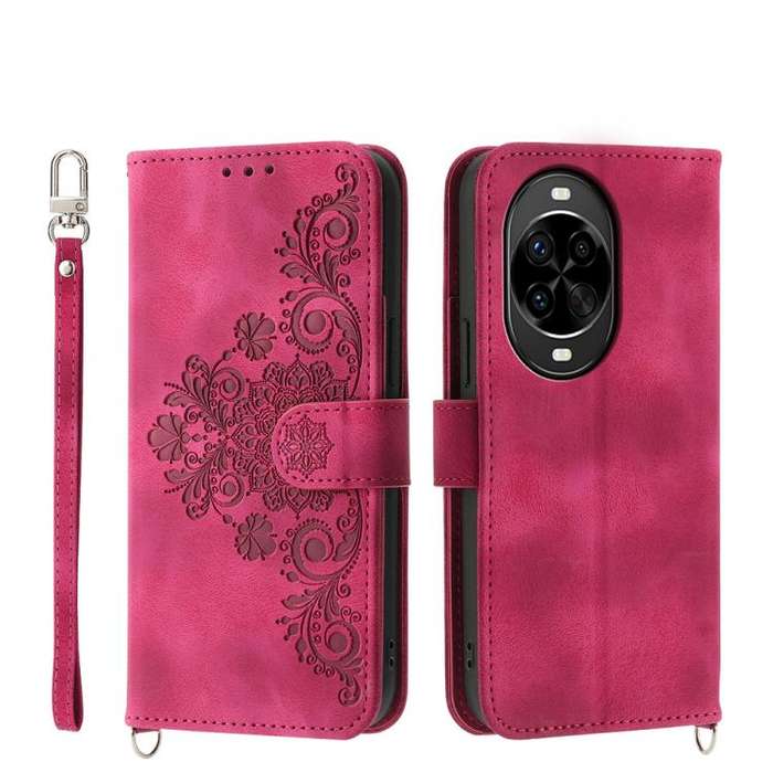 For Huawei nova 14 Pro Skin Feel Flowers Embossed Wallet Leather Phone Case(Wine Red)