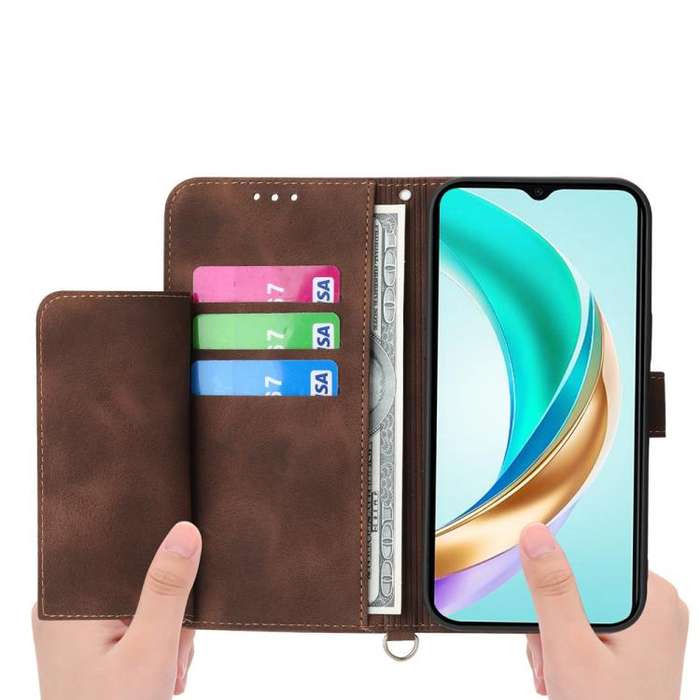 For Huawei nova 14 Pro Skin Feel Flowers Embossed Wallet Leather Phone Case(Brown)