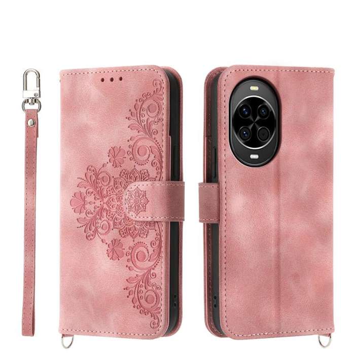 For Huawei nova 14 Skin Feel Flowers Embossed Wallet Leather Phone Case(Pink)