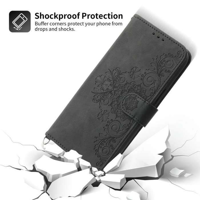 For Huawei nova 14 Skin Feel Flowers Embossed Wallet Leather Phone Case(Black)