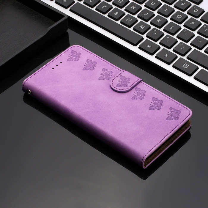 For Motorola Edge 50 5G Seven Butterflies Embossed Leather Phone Case(Purple)