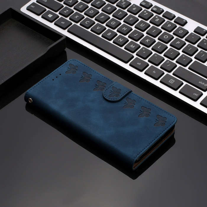 For Motorola Edge 50 5G Seven Butterflies Embossed Leather Phone Case(Blue)