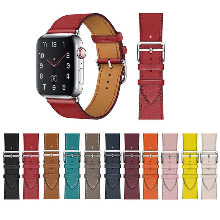 For Apple Watch Series 7 41mm / 6 & SE & 5 & 4 40mm / 3 & 2 & 1 38mm Leather  Watch Band(Purplish...
